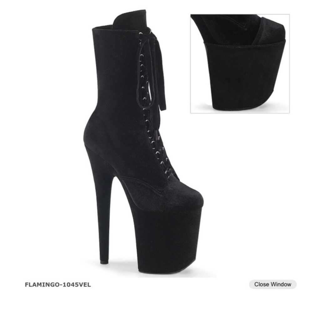 Pleaser Black Velvet Lace-Up Platform Boots 8” size 9. Comes with shoe cover.